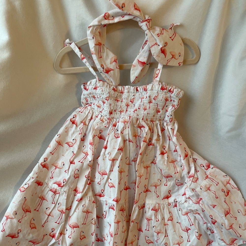 Janie and Jack Flamingo Dress 2T and Headband